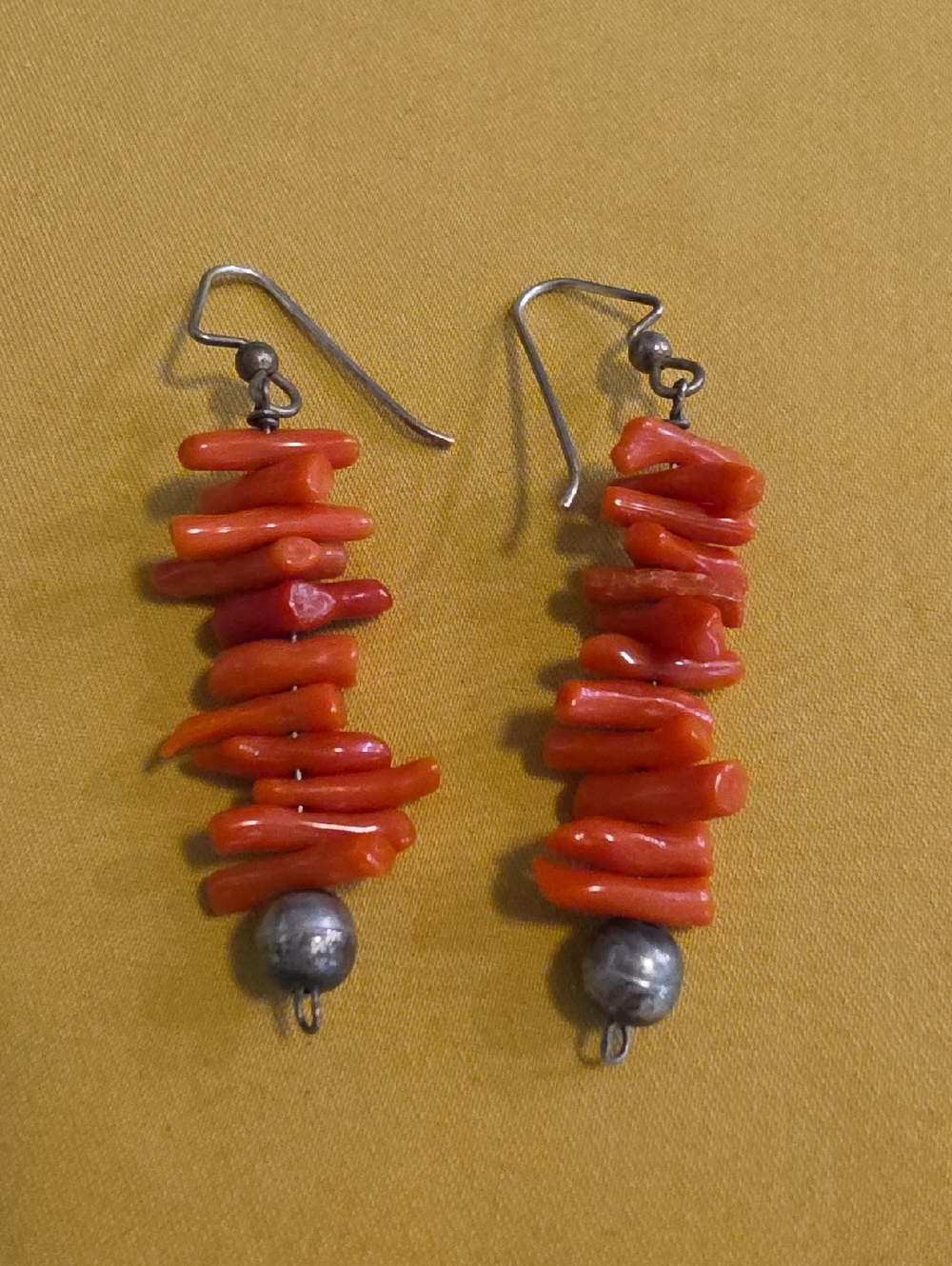 Vintage Red Coral Branch Earrings In a "Jacla" or Cascading Style
